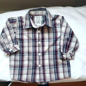 Button down collar shirt h it, blue, deep purple, white plaid